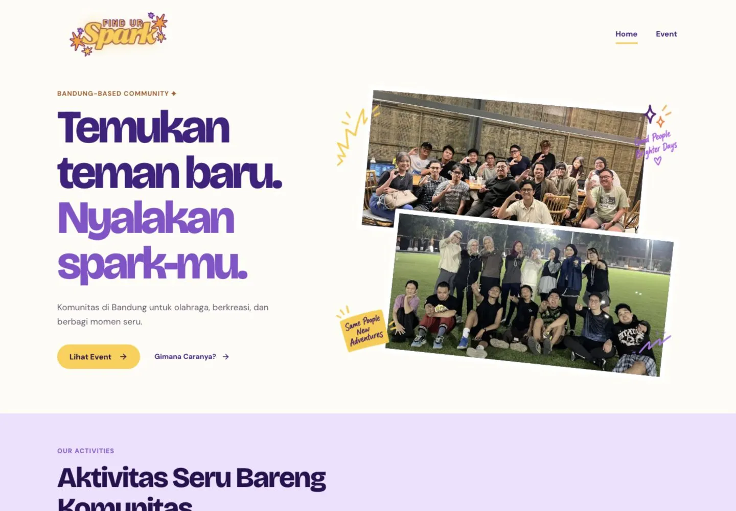 Find ur Spark hero with the start of the activities section